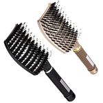 Chef Vinny 2 Pack Boar Bristle Hair Brush, Curved and Vented Detangling Hair Brush for Women Long, Thick, Thin, Curly & Tangled Hair Vent Brush Paddle Brush