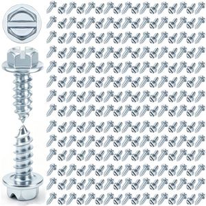 Nicunom 200 Pcs License Plate Screws #14 x 3/4", Slotted Hex Head Mounting Tag Screw Car License Plate Bolts Rustproof Steel Screws for Vehicles Car Dealers