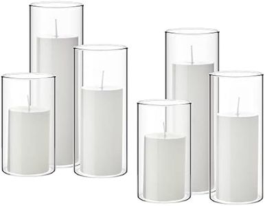 Shihanee 6 Sets Pillar Candles and Glass Cylinder Vases Includes Candle and Cylinder Vases Clear Candle Holders for Slim Pillar Candles Wedding Centerpieces (White,2.6'' x 4.7'', 5.9'', 7.9'')