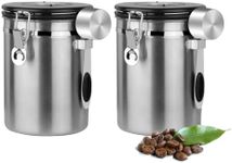 Coffee Canister Airtight Storage Container Stainless Steel Air Tight Coffee Jar with Scoop, Date Tracker CO2 Release Valve for Dry Food, Beans, Ground, Tea, Flour, Cereal and Sugar (1.8L-Silver-2pcs)