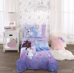 Disney Frozen 2 Lavender, Light Blue & Purple Forest Spirit 4Piece Toddler Bed Set - Comforter, Fitted Bottom Sheet, Flat Top Sheet, Reversible Pillowcase, Lavender, Light Blue, Purple, White