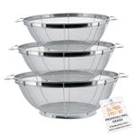 U.S. Kitchen Supply - 3 Piece Colander Set - Stainless Steel Mesh Strainer Net Baskets with Handles & Resting Base - 11" 5 Quart, 9.5" 4 Quart and 8.5" 3 Quart - Strain, Drain, Rinse, Steam or Cook