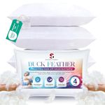 Duck Feather Pillows (4 Pack) – Hotel Quality Bed Pillows for Sleeping (50X75CM) , Soft & Breathable Pillow 1200GSM for Back, Side & Stomach Sleepers – Washable & Anti-Allergenic Comfort