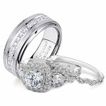 Newshe Jewellery Wedding Ring Sets for Him and Her Sterling Silver Promise Rings for Couples Women Mens Band Size 5-13, stone, Cubic Zirconia