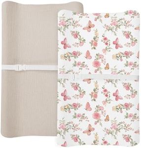 Changing Pad Cover for Baby Boy Girl 2 Pack, Muslin Changing Table Pad Covers with Boho Style, Neutral Nursery Bedding Essentials Soft and Breathable (Butterfly & Beige)