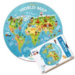 Mini Leaves 72 Piece Wooden Round Puzzle for Kids - World Map Jigsaw Puzzle - Fun & Challenging Wooden Floor Puzzle Game - Gift for Adults & Kids with Wooden Tray - Safe & Durable Educational Toys