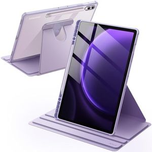 JETech Rotating Case for Samsung Galaxy Tab S10+ 2024/Tab S9 FE+/S9+ 2023 12.4-Inch with S Pen Holder, 360 Degree Rotation Protective Stand Cover Clear Back, Auto Wake/Sleep (Lavender)