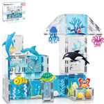 PicassoTiles Magnet Tile Building Blocks Aquarium Marine Animal Theme Set with 8 Character Action Figures STEM Construction Magnetic Tiles Toy Preschool Toddlers Kids Boys Girls Toys 3+ PTQ15