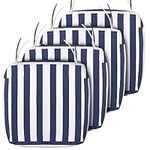 Sunlit Outdoor Cushion Covers 24" x 24" x 4", Replacement Cover Only, 4 Pack Water-Repellent Patio Chair Seat Slipcovers with Zipper and Tie, Stripe, Navy Blue White