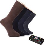 Hugh Ugoli Men's Rayon Dress Socks for Business & Trouser, Thin & Seamless Crew Socks, 4 Pairs with Gift Box, Assorted, Shoe Size: 8-12
