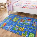 Children’s Blue Roads Car Activity Play Mat Educational Toy Nursery Room Bedroom Educational Animal Rug 80cm x 120cm