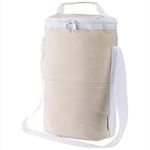 Navaris Wine Cooler Bag - Insulated Cooler Tote for 2 Bottles - Portable Bottle Carrier w Adjustable Strap & Outer Pocket - Wine Lover Gift - Great for Picnic Beach Park - Beige