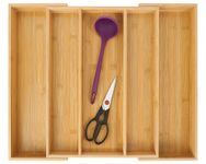 Utoplike Bamboo Expandable Kitchen Drawer Organizer, Adjustable Utensil Holder and Cutlery Tray, Drawer Divider For Silverware, Flatware, Knives In Kitchen, Bedroom, Living Room