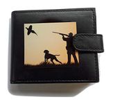 Stoneys Badges Pheasant Shooting with Gun Dog Anti RFID Theft Wallet Black Soft Leather Large Coin Pocket