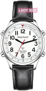 Hearkent Atomic British English Talking Watch for Blind or Visually impaired or Low Vision People Man and Woman Size (Silver Black, Woman)
