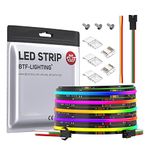 BTF-LIGHTING FCOB SPI RGB Flexible High Density LED Strip COB WS2811 IC LED Strip 5M 630LEDs/m 14W/M DC24V Black PCB IP30 Chasing Colour(Without Controller and Power Supply)