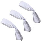 Kenz Laurenz Tie Back Headbands Moisture Wicking Athletic Sports Head Band You Pick Colors (3 Pack White)