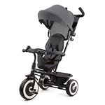 Kinderkraft Aston Tricycle, Baby Push Trike, Kids First Bike, Free Wheel Functions, Parenthandle, Footrest, Accessories, Bag, Cupholder, from 9 Months to 5 Years, Gray