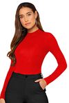 ILLI LONDON Women's Full Sleeve Slim FIT Mock Neck TOP & T-Shirt for Girl (RED, Medium)