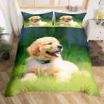 Erosebridal Golden Retriever Duvet Cover Set, Pet Puppy Dog on The Grass Pattern Print Bedding Set Dog Lover Comforter Cover, Animal Decorative 3 Piece Bedding Set with 2 Pillow Shams, Queen Size