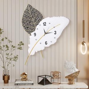 Modern Wall Clock Feather Wall Clocks Large for Living Room Decor Decorative Time Clock Wall Watch Black and White Fashion Art Clock Suitable for Living Room, Bedroom and Office, Silent Movement
