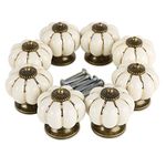 AKORD 8X Ceramic Vintage Pumpkin Cabinet Drawer Knob Door Handle, Ivory, 8pcs