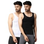 FirstFit Stretchable Slimming Innerwear Shirt Tummy Tucker Vest for Men Slim Fit Tummy Control Tank Top Compression Vest Men Shapewear - Pack of 2 - Black & White - Large