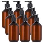 Jucoan 9 Pack Amber Soap Dispenser Empty Plastic Pump Bottles, 10oz Refillable Travel Soap Shampoo Dispenser Bottles for Hand Sanitizer Soap Cosmetic Lotion Body Wash Conditioner Bathroom Kitchen