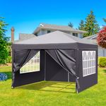 Bonnlo Pop Up Gazebo with Sides 3m x 3m Easy One Person Setup Instant Outdoor Canopy Folding Garden Gazebo Party Tent (Grey)