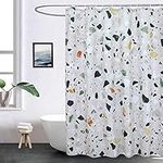 EurCross Green Shower Curtains Mould proof resistant, Washable Weighted Fabric Wet Room Shower Curtain with Terrazzo Pattern 180 x 180 cm Drop