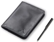 Allett Hybrid Card Wallet & Pen Bundle | Onyx Black, Leather, RFID Blocking, Vertical Layout | Slim, Minimalist, Bifold, Card Holder, Water Resistant | Holds 3-10+ Cards, Cash | Stainless Steel Pen