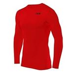 TCA Men's HyperFusion Compression Base Layer Top Long Sleeve Under Shirt - Crew Neck - High Risk Red, XL