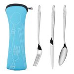 Doryum Stainless Steel Cutlery Set, Portable Camping Cutlery with Knife Fork Spoon and Blue Case, 1 Person Flatware Set for Outdoor Travel Camping Fishing Picnic Office School Lunch Box