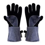 FZTEY Wleding Oven, BBQ Golves, Cut&Heat&Fire Resistant Leather Thorn Proof Thickening Gaunlets with Kevlar Stitching, Hot Thermal Work Safety Protective Gloves for Men&Women (Grey 16 inc 40CM)