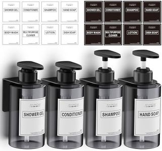 Anhow 4er Seifenspender Wandbefestigung Set, 300ml Seifenspender Wand Ohne Bohren Leere Duschgel Spender mit 12er Kategorie Etikett für Dusche/Küche/Badezimmer - Grau