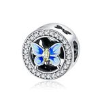 Shining Charm Cute Butterfly 925 Sterling Silver Charms Beads for Bracelets with Clear and Yellow CZ Blue Enamel Christmas Jewellery