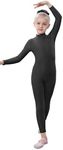 Kids Girls One Piece Spandex Unitards, Long Sleeve Turtleneck Unitard, Full Body Catsuit, Dance Leotard Costumes (Black, M)