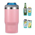 Gteller 4 in 1 Stainless Steel Can/Bottle Insulator, 14oz Two-Way Lids SUS Insulated Can Cooler, Beer Bottle holder (Pink)