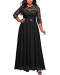 Miusol Women's Formal Floral Lace Plus Size Wedding Maxi Dress Black