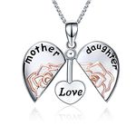 YAFEINI Daughter Necklace Jewellery Sterling Silver Mother Love Daughter Locket Rose Flower Pendant Necklace Jewellery Gifts for Women Mum Daughter