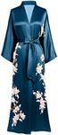 BABEYOND Kimono Robe Cover up Long Floral Satin Sleepwear Silky Bathrobe Bachelorette Robe, Dark Green, One size