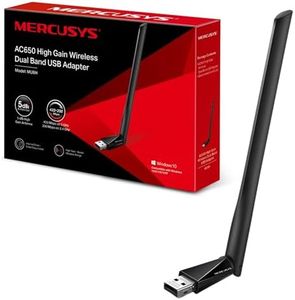 MERCUSYS AC650 Adaptador USB inalámbrico de Doble Banda de Alta Ganancia con Antena de 5 dBi para PC/Escritorio/portátil, Compatible con Windows 10/8.1/8/7/XP, dongle WiFi y Adaptador USB para una