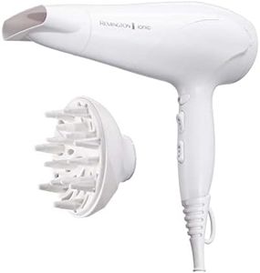 Remington Sèche-cheveux Ionique [Puissant & léger] Ionic Dry Blanc (2200 W, coiffage délicat en douceur & répartition uniforme de chaleur, 3 températures/ 2 vitesses, concentrateur, diffuseur) D3199