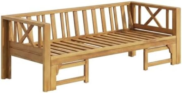 BIAIEMN Acacia Wood Outdoor 3 Seater Sofa, Patio Daybed with Cushions, Convertible Solid Wood Bench Couch, Weather-Resistant Lou