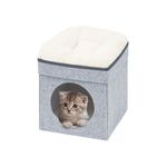 Bonlife Felt Cat House Indoor,Foldable Pets Bed Small Cave Kennel with Two Move Cushion,Winter Dog Bed Warm Comfortable,Light Grey,32X32X39CM