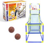 Global Gizmos 55639 Arcade Basketball Hoop/Indoor, Outdoor Use/Easy To Assemble / 2 Balls & Pump Included/Kids Games / 86cm x 46cm x 139cm, Blue & Yellow