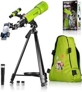 Bresser telescopio astronómico Refractor de Viaje para niños y Principiantes 70/400 Montura AZ con trípode, Adaptador para móvil, Mochila Verde