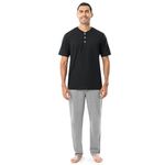 Fruit of the Loom Men's 2-Piece Jersey Knit Pajama Set, Black/Grey Heather, Small