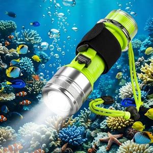 Diving Flashlight Underwater LED Light, 1500 Lumen & 3 Modes IPX8 Waterproof Flashlight, Rechargeable Torch Scuba Dive Light Water Lights for Night Diving Snorkeling Outdoor Sports (Silver)