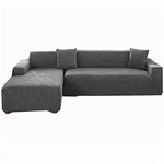 Stretch Sofa Cover L Shape Waterproof, Sectional Sofa Slipcover Anti-slip, Corner Armchair Couch Cover Chaise Lounge Furniture Protector (Dark gray,2-Seater)